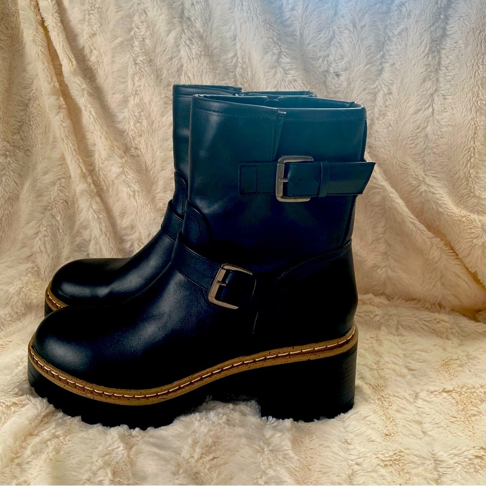 Black platform biker boots